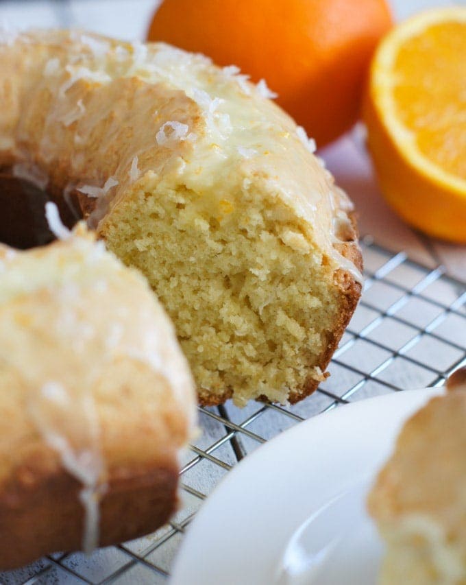 Close up of the inside of the orange ricotta cake.