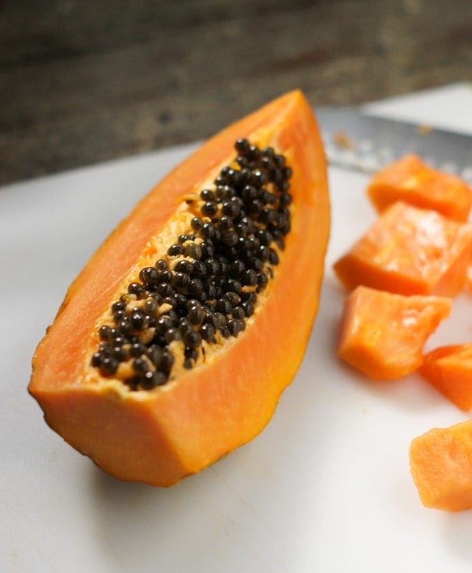 A slice of fresh papaya.