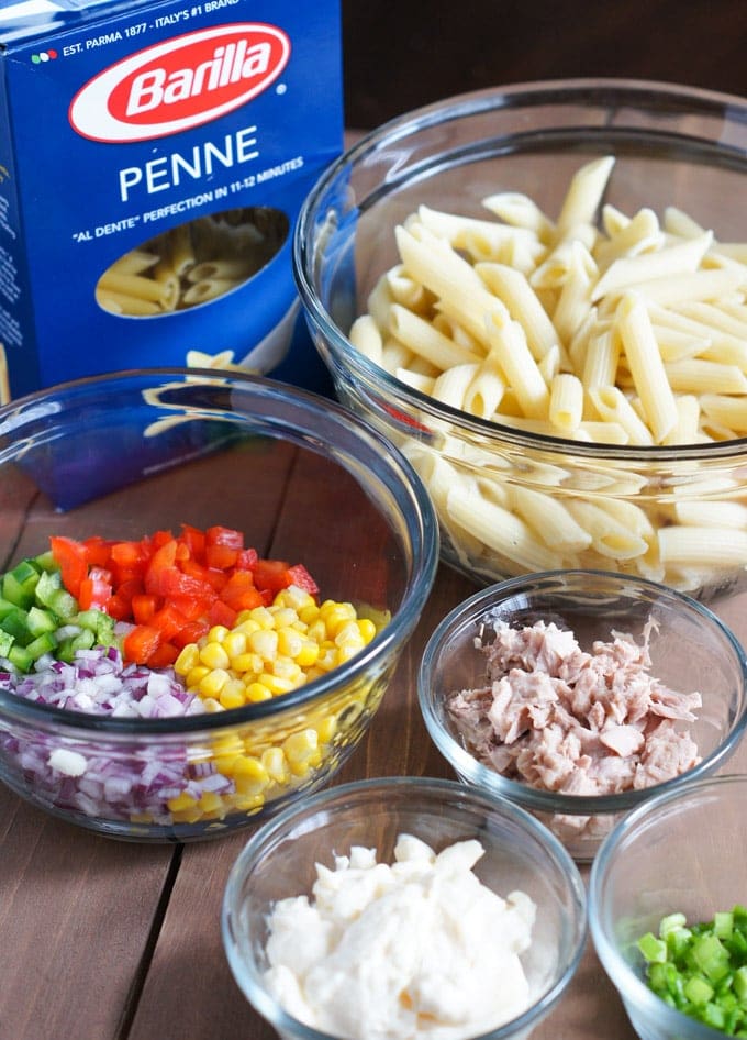 Ingredientes para la Ensalada de Atún con Pasta Penne