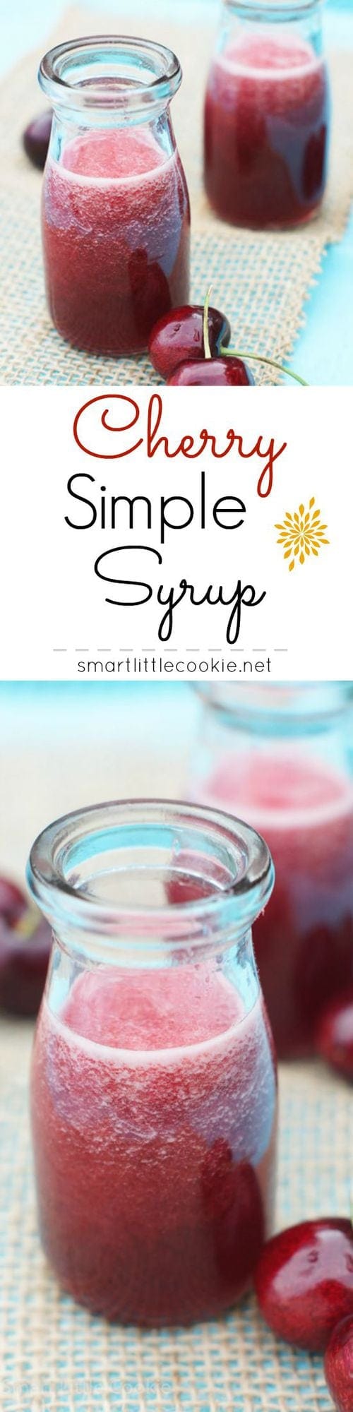 Pinterest graphic. Cherry simple syrup with text overlay.