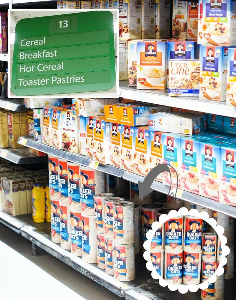 Oatmeal on the shelves in a store.