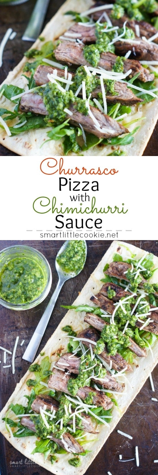 Pinterest graphic. Churrasco pizza with text overlay.