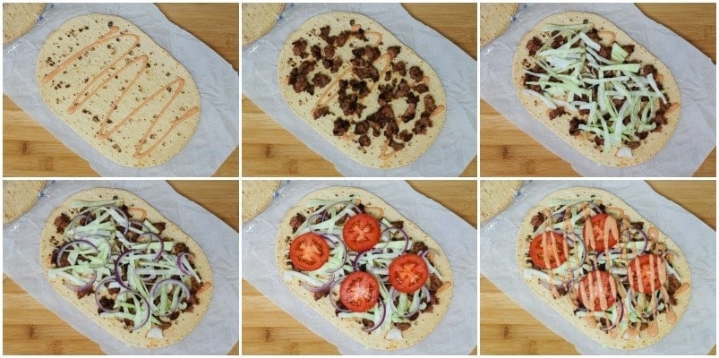 Step by step photos to show how to make the chimi pizza.