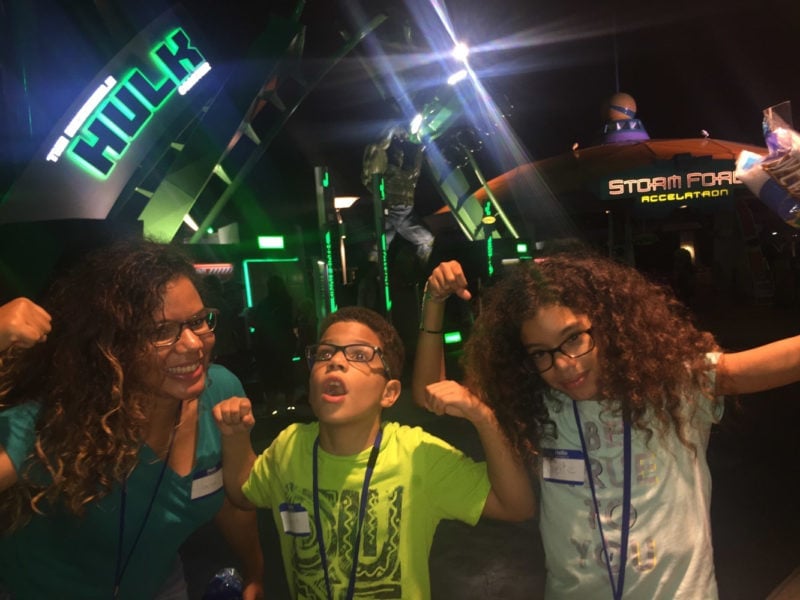 Three people posing as \'The Hulk\'.