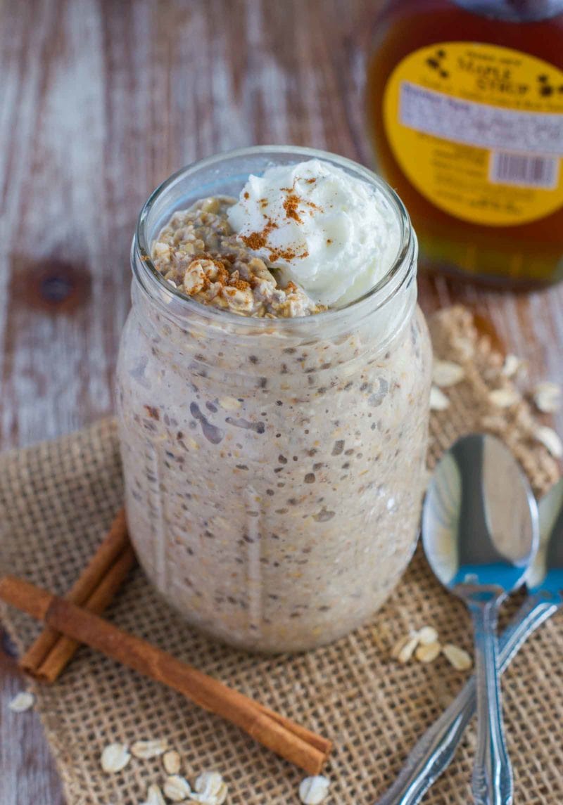 French Toast Overnight Oats served in a mason jar