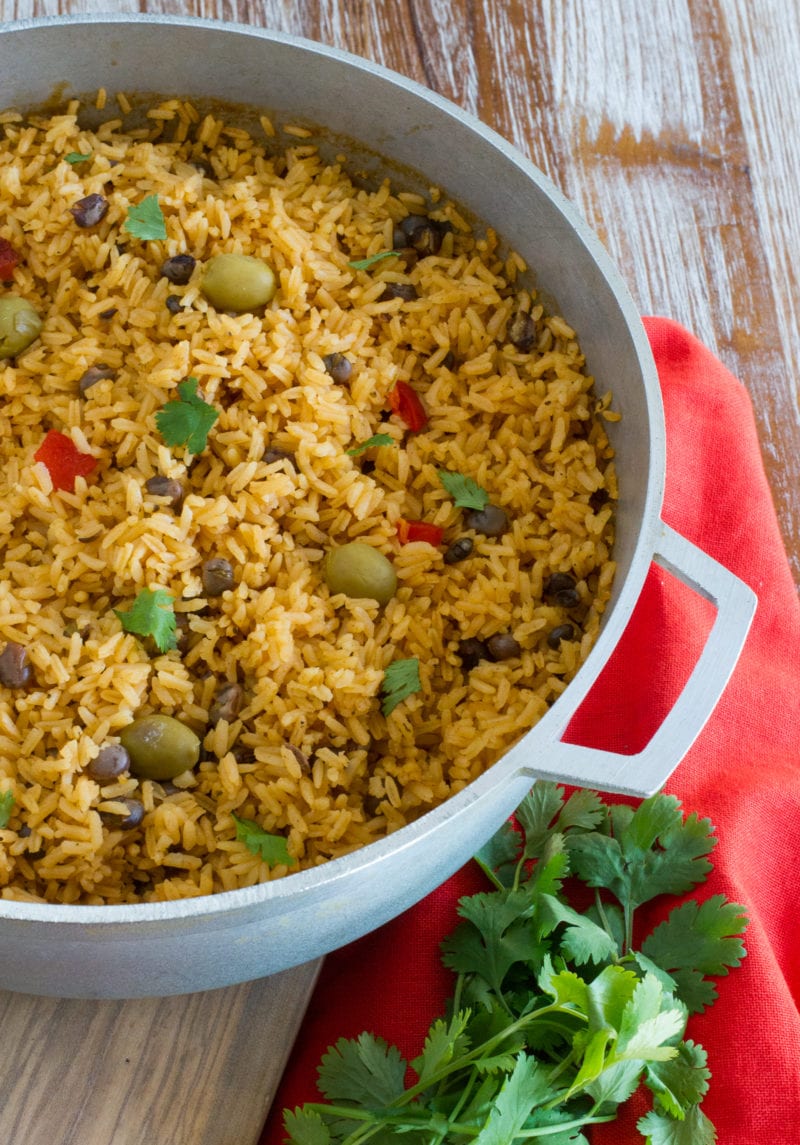 Arroz con Guandules (Pigeon Peas Rice) in a caldero