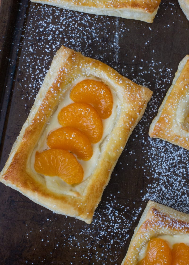 Overhead shot of a pastelito on a baking sheet.