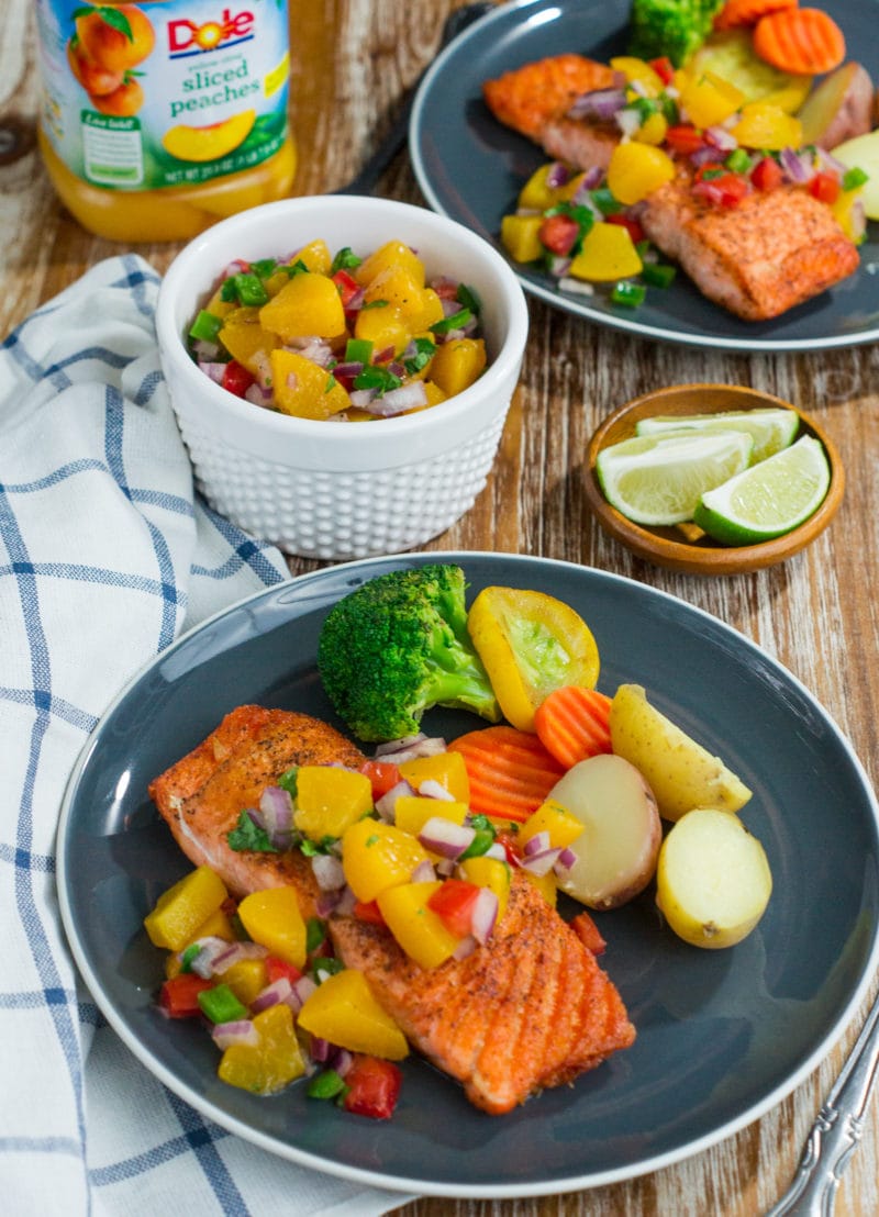 pan fried salmon with peach salsa ready to eat
