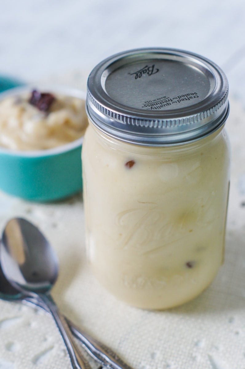 The pudding in a sealed mason jar.