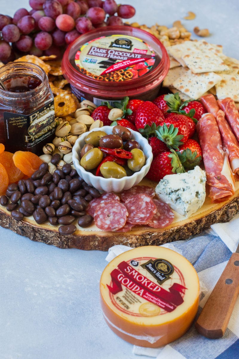 The party platter with meats, olives, chutneys and cheeses.