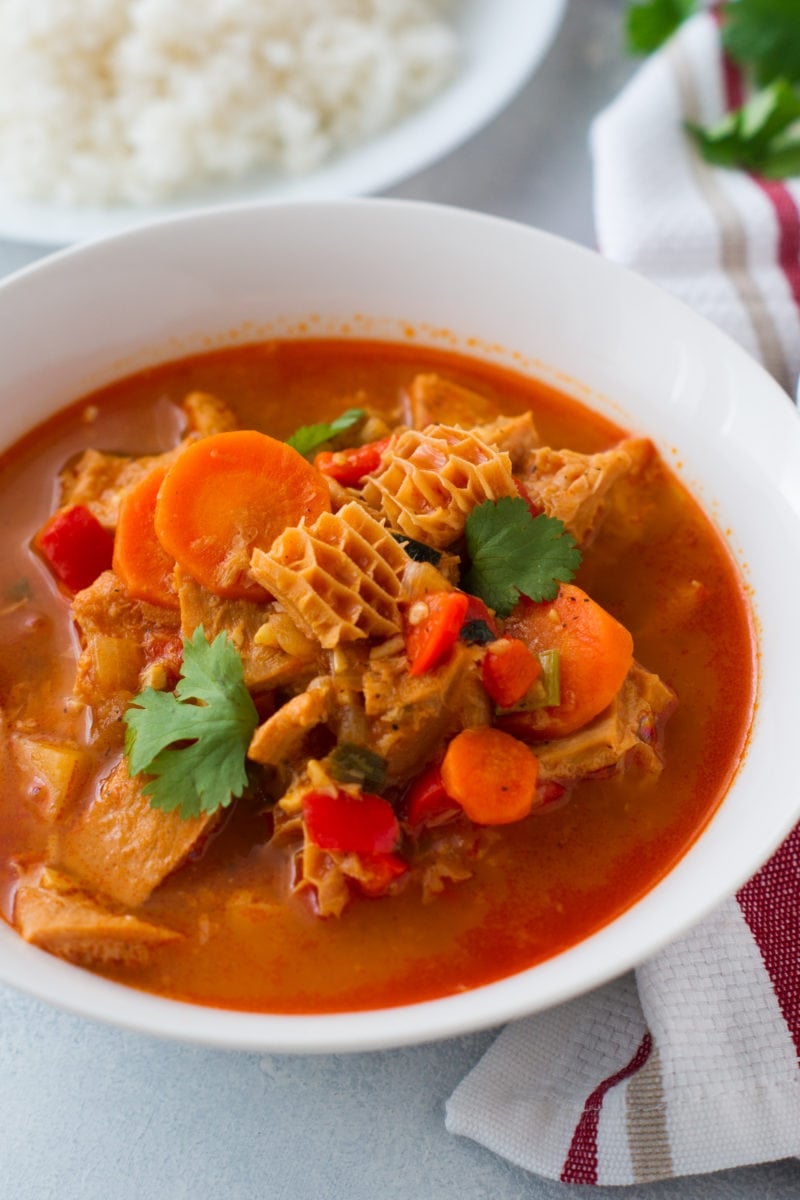 Tripe Stew served in a white bowl. 