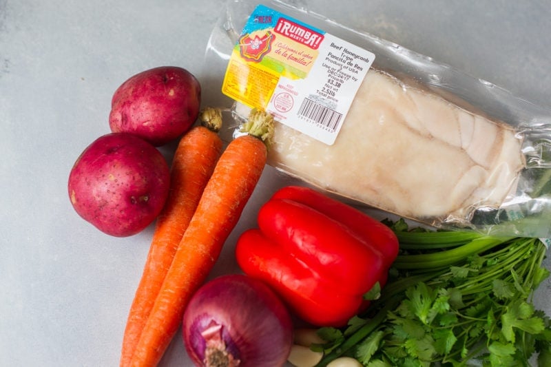 Dominican Style Tripe Stew (Mondongo) ingredients.