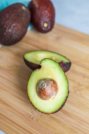 An avocado cut in half