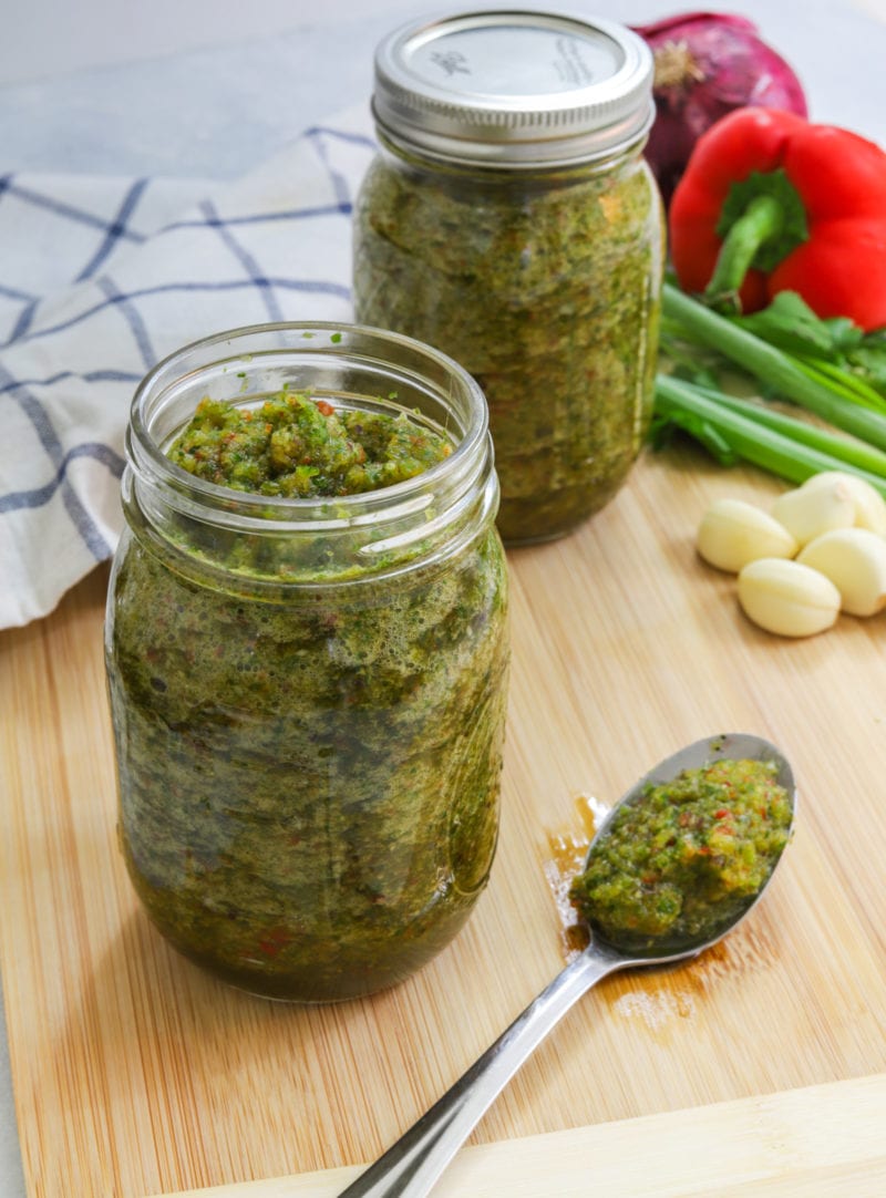 Homemade Latin Sofrito made with pepper, onions, garlic, cilantro, green onions - Smart Little Cookie 