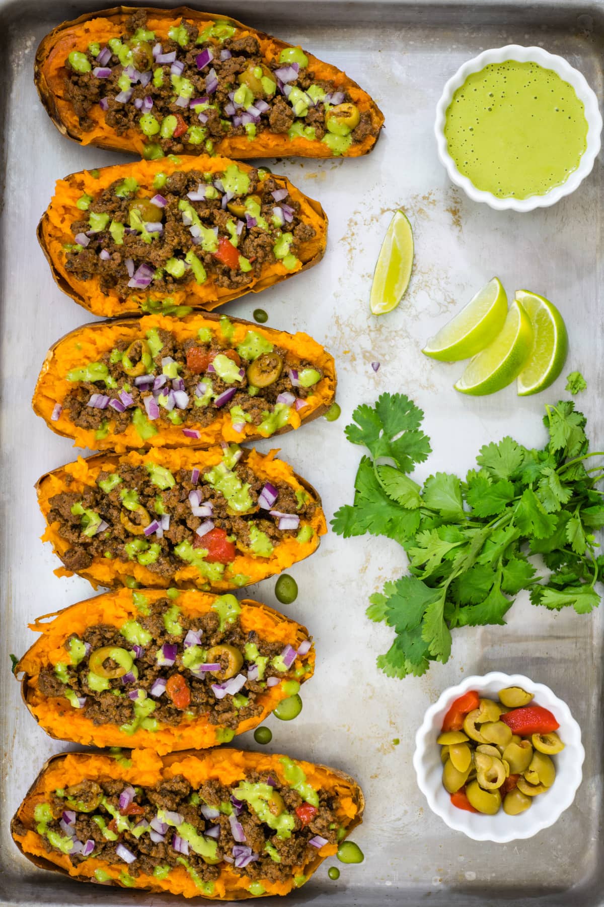 Stuffed Sweet Potatoes with Picadillo and Cilantro Lime Sauce My