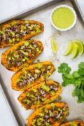 Stuffed Sweet Potato with picadillo and a cilantro lime sauce- Smart Little Cookie