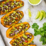 Stuffed Sweet Potato with picadillo and a cilantro lime sauce- Smart Little Cookie