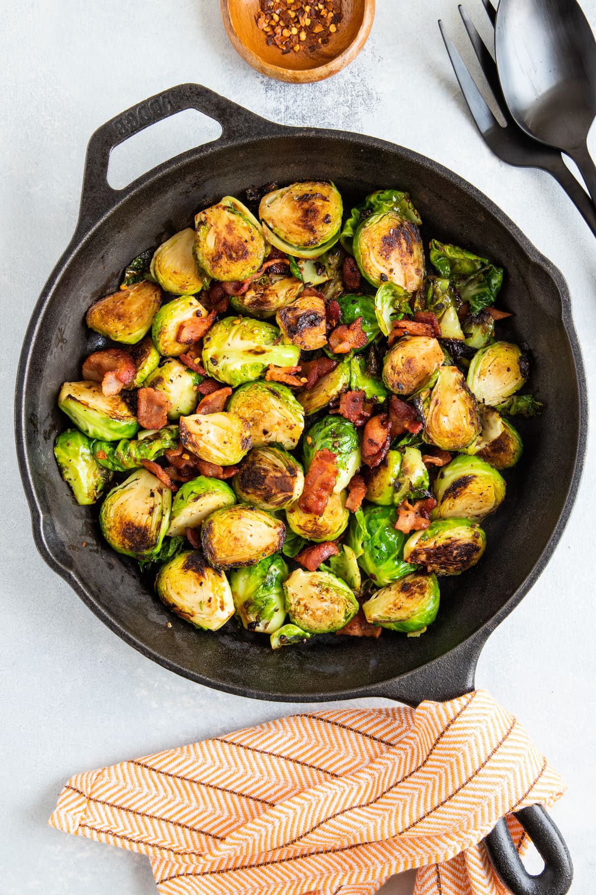 Cast-Iron Skillet Brussels Sprouts and Shrimp