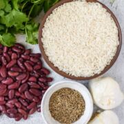 Latin Caribbean Cuisine Igredients: Beans, Rice, Cumin, Garlic, Cilantro