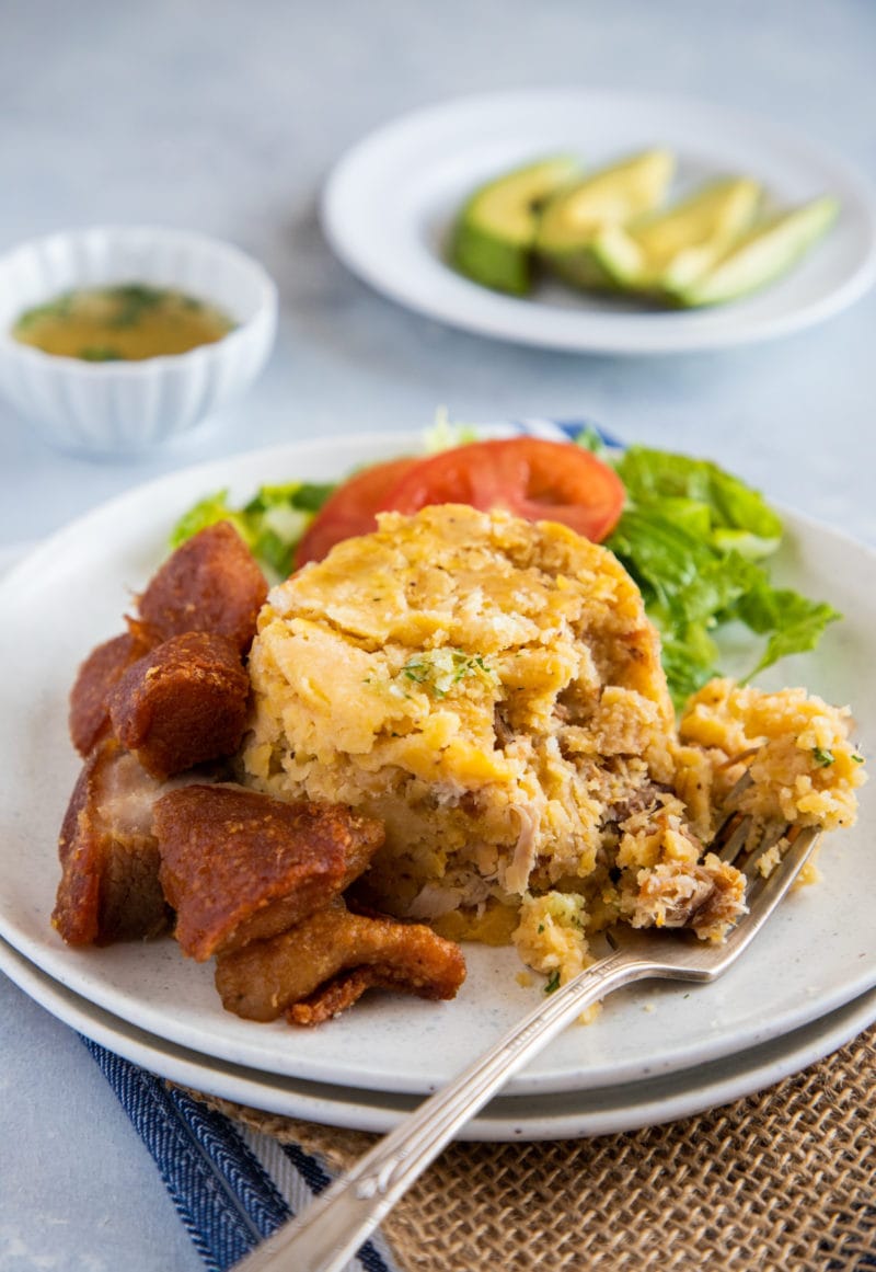 Mofongo with pork cracklings on the side