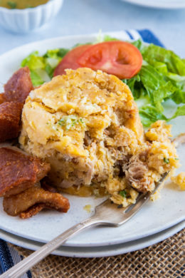 Mofongo being eaten with a fork.