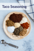 Spices for taco seasoning measured out on a plate.