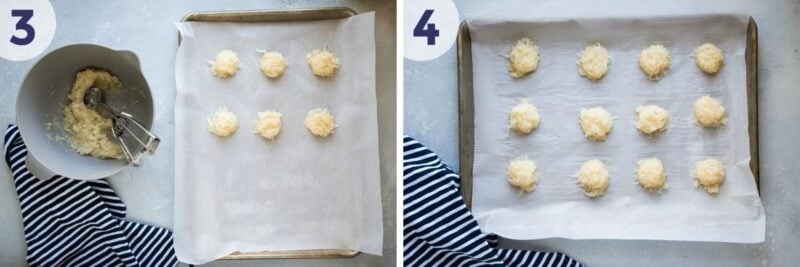 placing the macaroons dough on a baking sheet lined with parchment paper