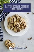 Chocolate Coconut Macaroons layered on a white plate Pinterest 2