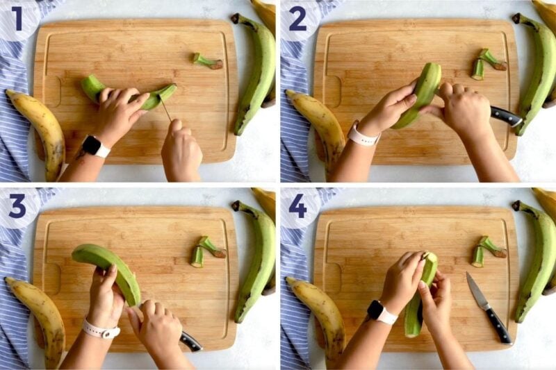 Pelando un plátano verde