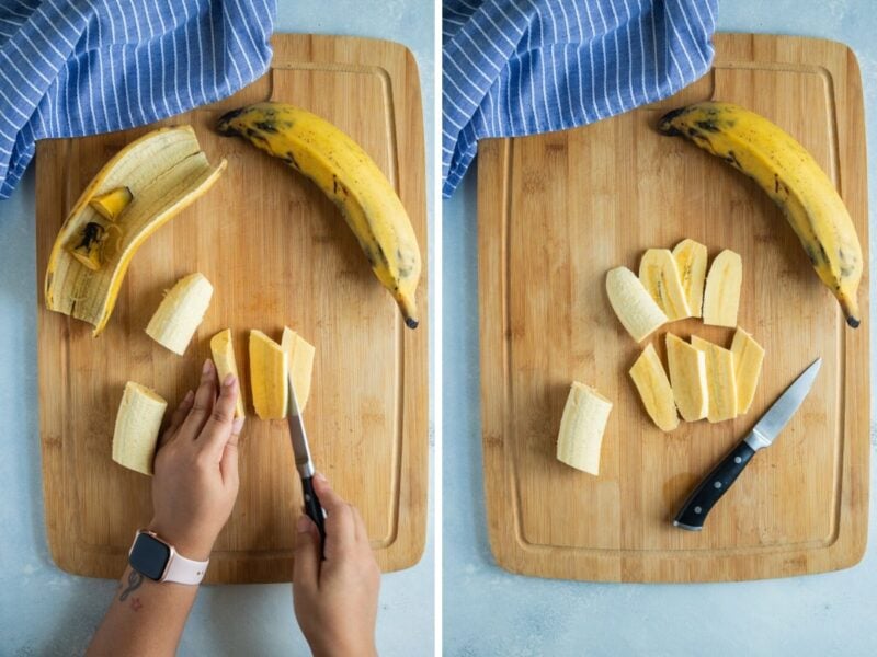 Cortar el plátano maduro