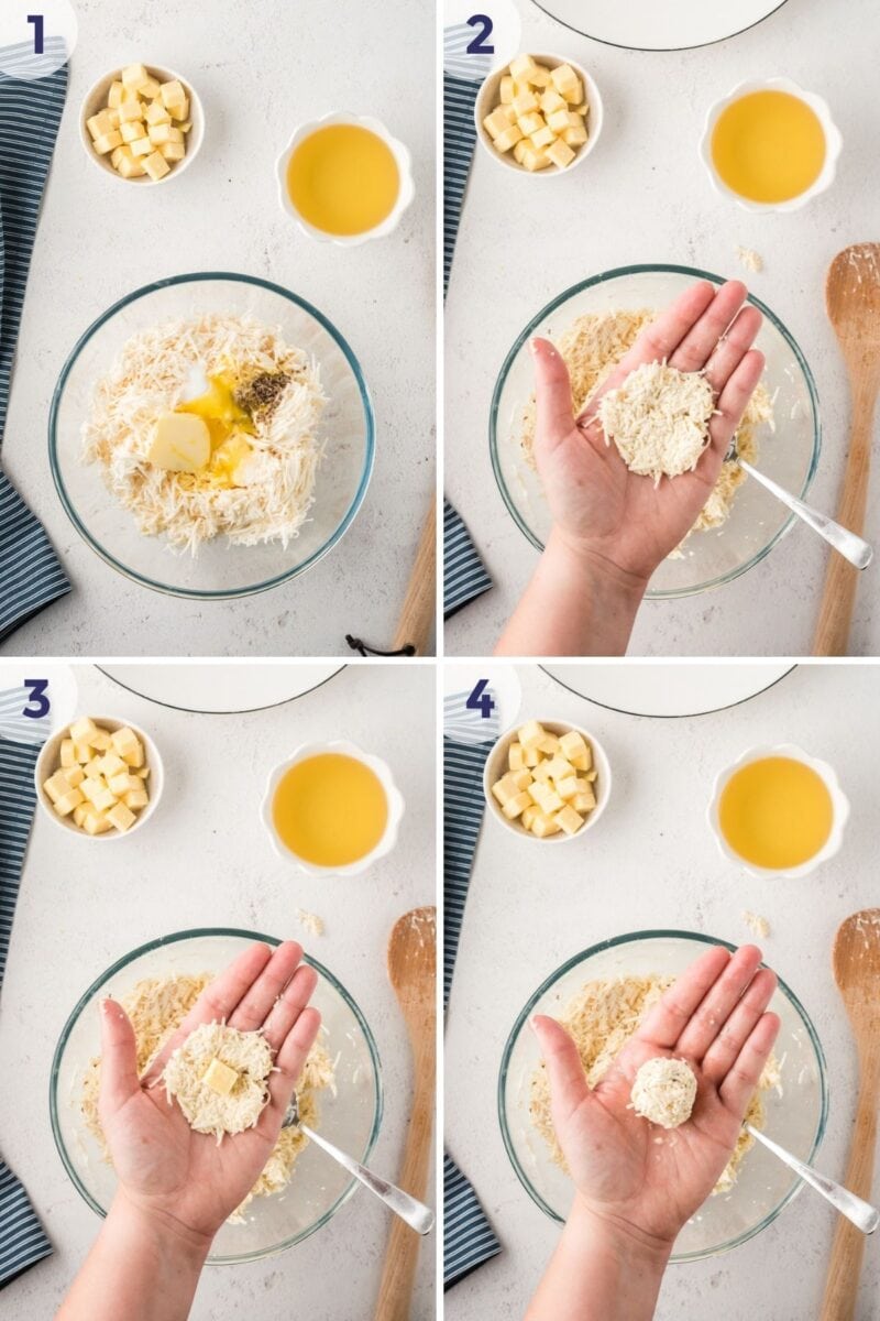 Mezclando los ingredientes y preparando las bolas de yuca