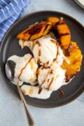 grilled pineapples and peaches with icream and dulce de leche