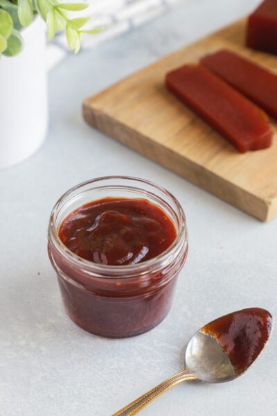 Close up of the bbq sauce in a glass jar
