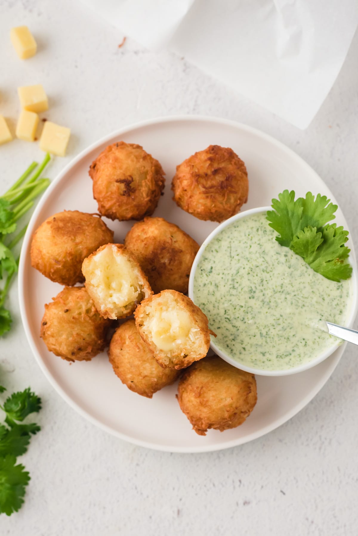 Cheese Stuffed Fried Yuca Balls & Cilantro Dressing My Dominican Kitchen
