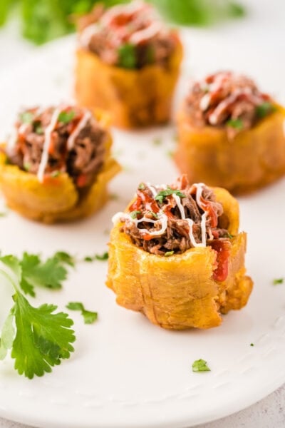 Plantain stuffed cups ready to serve