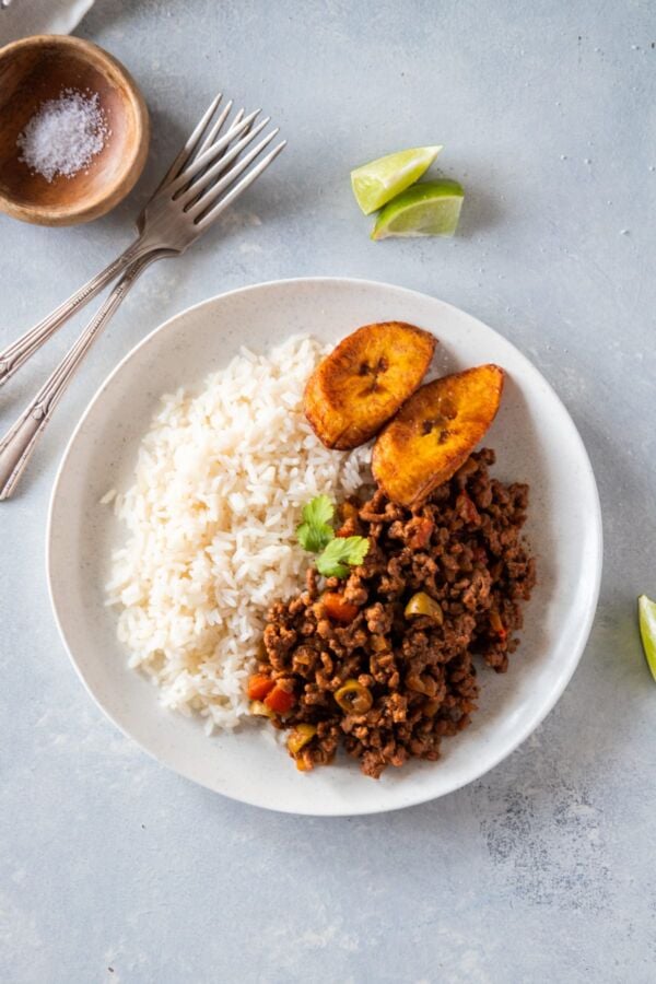 beef picadillo served on a white plate