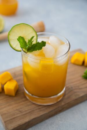 Mango Mojito in a clear glass ready to drink
