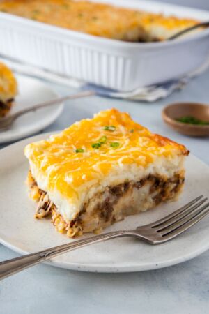 close up of pastelon de papa on a plate