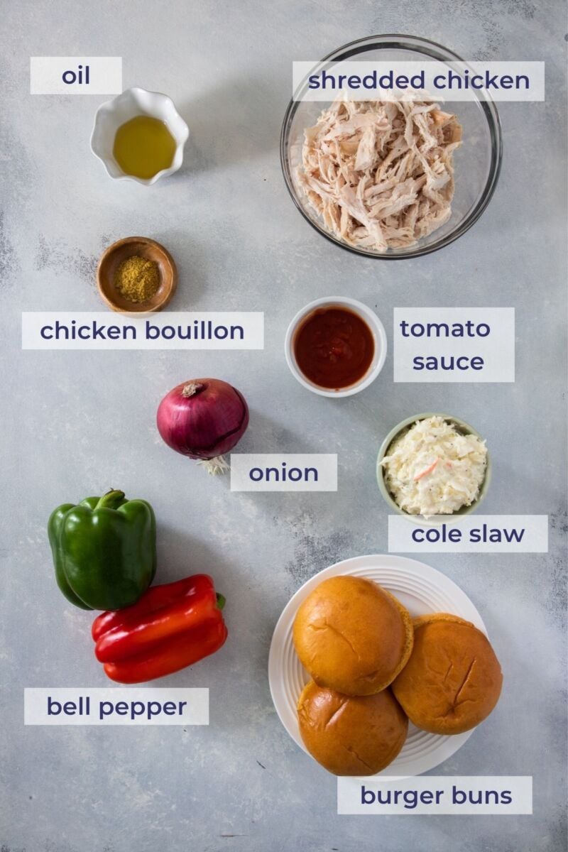 Shredded Chicken Sandwich Ingredients on a board