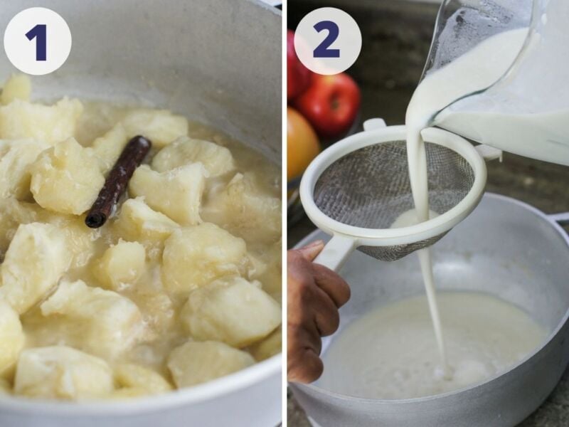Two step by step photos to show how to make the pudding.