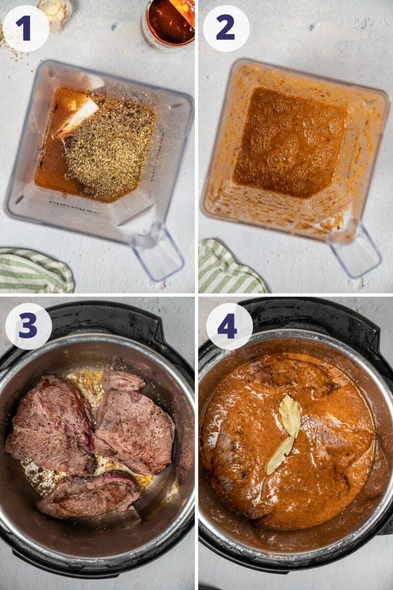 cuatro imágenes del proceso para preparar la receta de barbacoa al estilo chipotle
