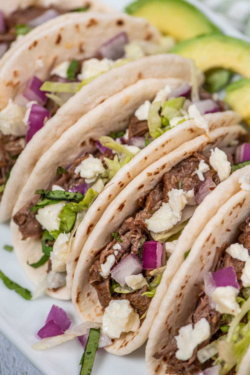 close up of barbacoa tacos