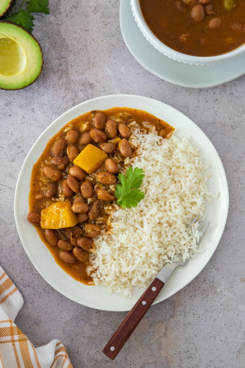 Rice and beans served on a plate
