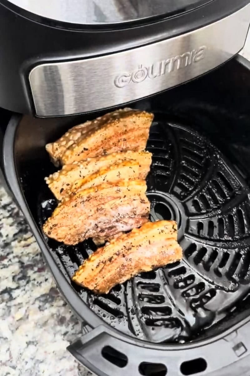 Golden, crispy chicharrón fresh from the air fryer.